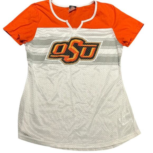 OSU Oklahoma State University Women's Large Short Sleeve Jersey Style Top - Picture 1 of 7
